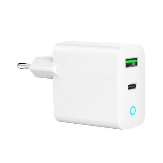 USB-A/USB-C Charger LED 20W PD QC3.0 White