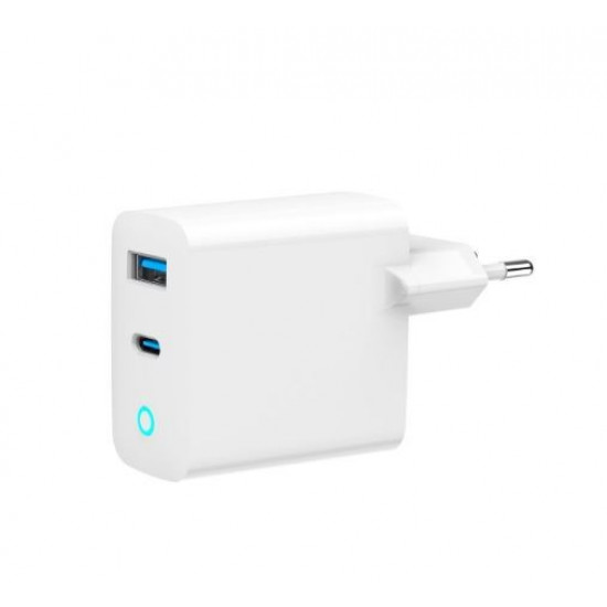 GaN USB-A USB-C Charger LED 65W PD QC3.0 white