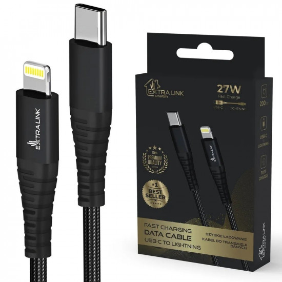 Cable USB Type-C to Lightning Smart Life Braided 27W 2m black