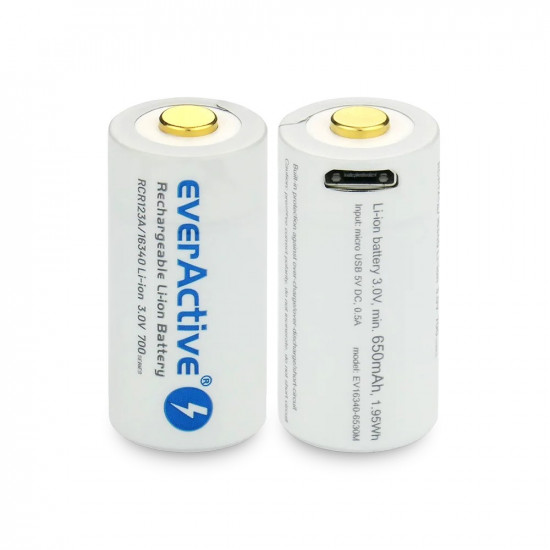 Rechargeble battery 16340 3V Li-ion 700 mAh micro USB 