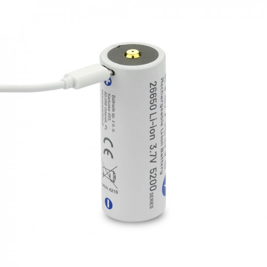 Rechargeble battery 26650 3,7V Li-ion 5200 mAh micro USB