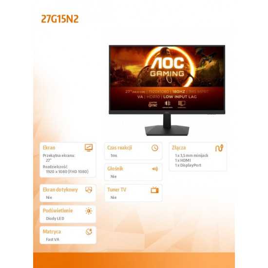 Monitor 27G15N2 27 cali Fast VA 180Hz HDMI DP