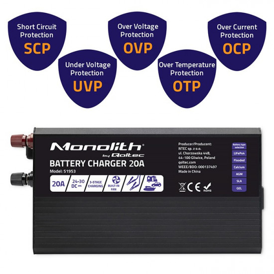 Charger for LiFePO4 AGM GEL SLA batteries 20A