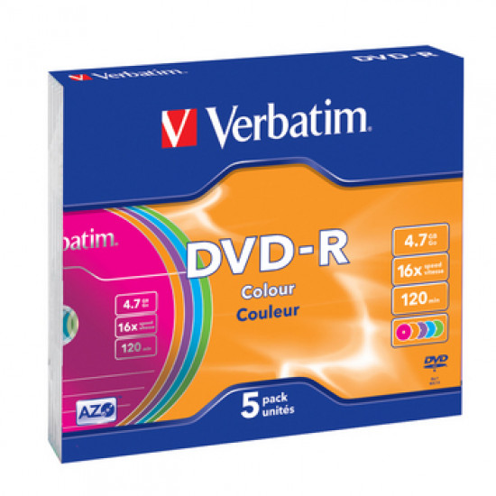 DVD-R 16x 4.7GB 5P Slim Colour 43557