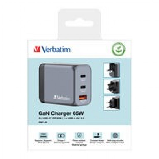 VERBATIM GNC-65 32201 GaN 65W, 2xUSB-C 1xUSB-