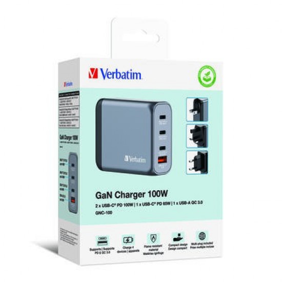 VERBATIM GNC-100 32202 GaN 100W, 3xUSB-C, USB-