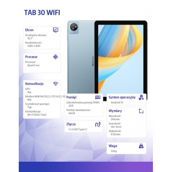 Tablet Blackview TAB 30 WiFi 2/64GB Blue