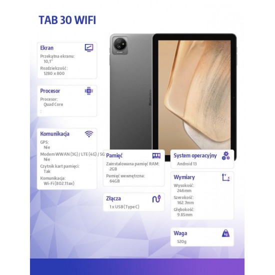 Tablet Blackview TAB 30 WiFi 2/64GB Grey