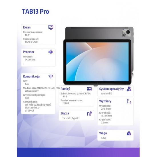 Tablet TAB13 Pro 8/128G LTE Grey