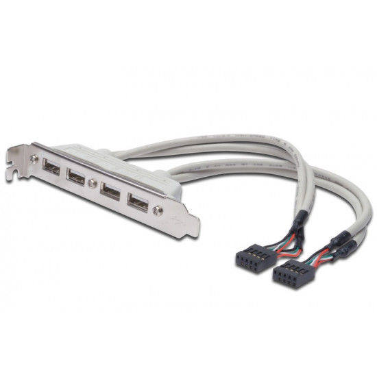 Slot Bracket Cable USB 2.0 HighSpeed Type 2xIDC (5pin)/4xUSB A M/ grey 0,25m