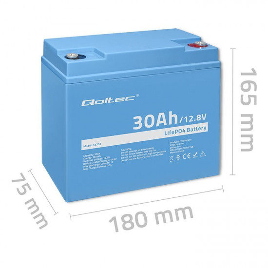 LiFePO4 battery 12.08V, 30Ah, 384Wh, BM