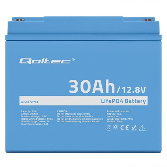 LiFePO4 battery 12.08V, 30Ah, 384Wh, BM