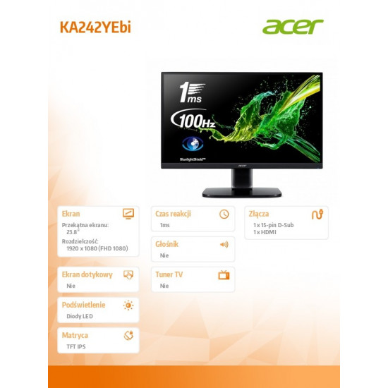 Monitor 24 inches KA242YEbi IPS 100Hz D-SUB HDMI 250nits Black