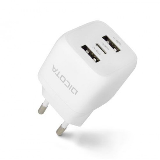 Charger GaN 32W 2xUSB-A 1xUSB-C white