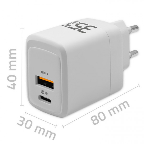 GaN 35W charger 5V 20V 1.5A 3A,1xUSB C PD,1xUS