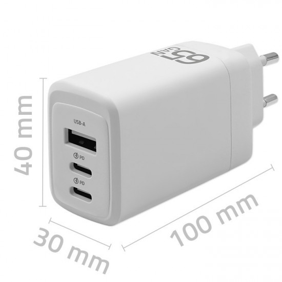 GaN 65W charger,5V 20V 3A 3.35A,2xUSB,2xUSB C