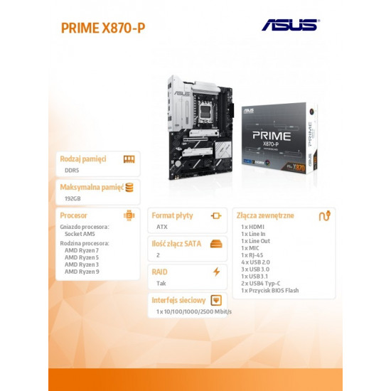 Motherboard PRIME X870-P AM5 4DDR5 HDMI/USB-C ATX