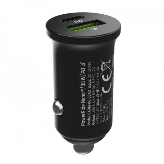 Car charger PowerRide Nano38 38W 6A 1xUSB-C,1xUSB-A 