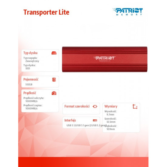 SSD drive 512GB Transporter Lite 1000/1000 MB/s Type-C