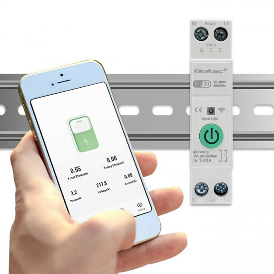 WiFi DIN rail relay with electricity meter 63A