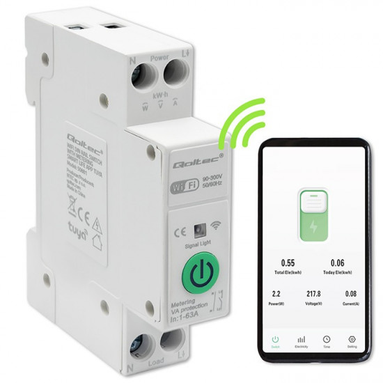 WiFi DIN rail relay with electricity meter 63A