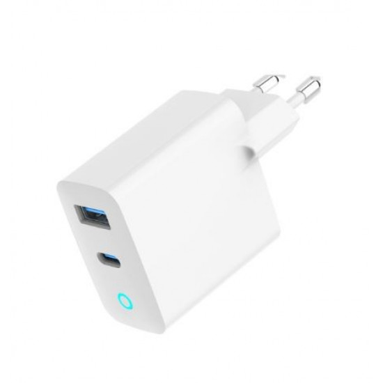 GaN USB-A USB-C Charger LED 30W PD QC3.0 white