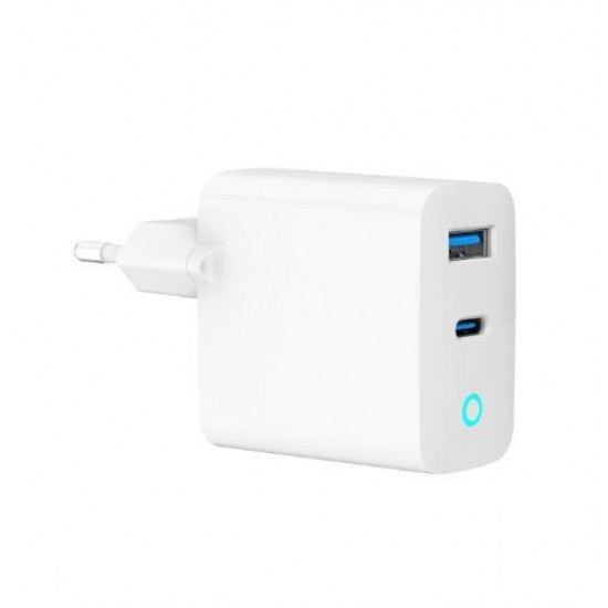 GaN USB-A USB-C Charger LED 30W PD QC3.0 white