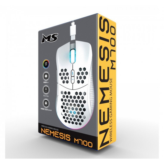 Wireless gaming mouse Nemesis M700 battery 8000 DPI 7P RGB LED programmable buttons white