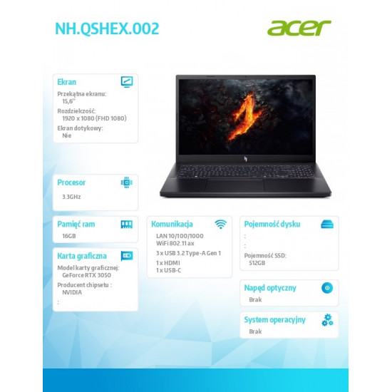 Acer Nitro V 15 Ryzon 5 5735HS 16GB 512GB 3050