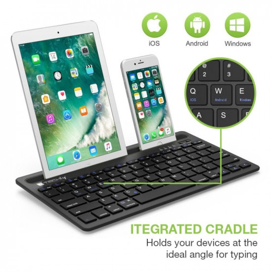 Bluetooth keyboard with smartphone and tablet stand