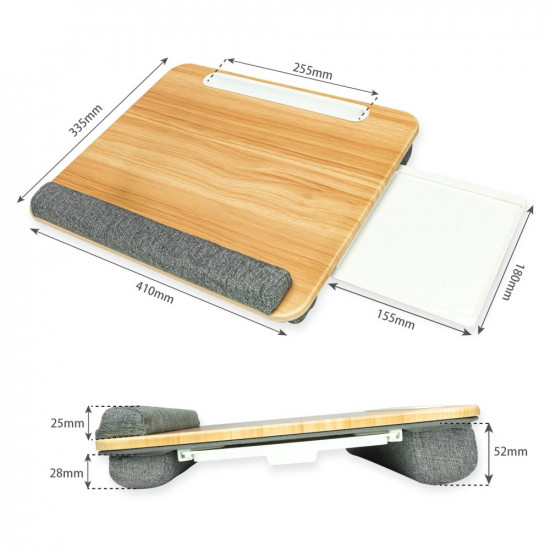 Laptop stand for lap soft padding, extendable mouse shelf 410x335mm