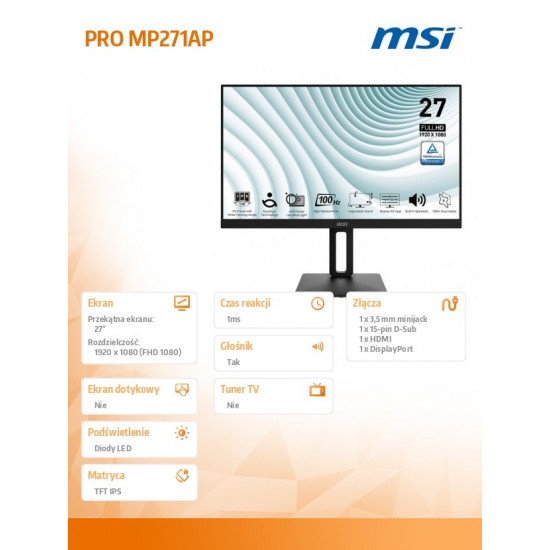 Monitor PRO MP271AP 27 cali /LED/FHD/Flat/100Hz/Black