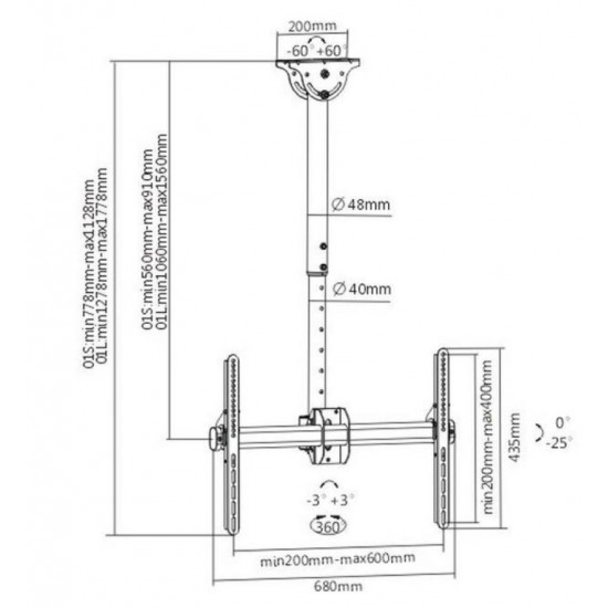 Cilling projector holder 37-70inch 50kg regulation