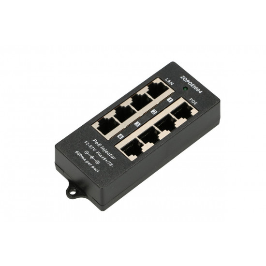 PoE Injector 4 ports in black case 