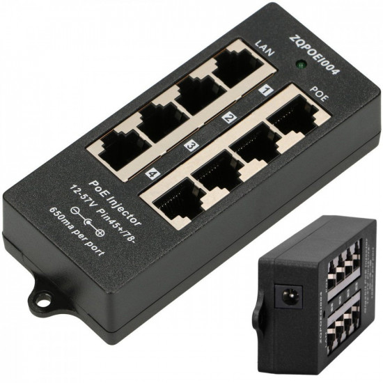 PoE Injector 4 ports in black case 