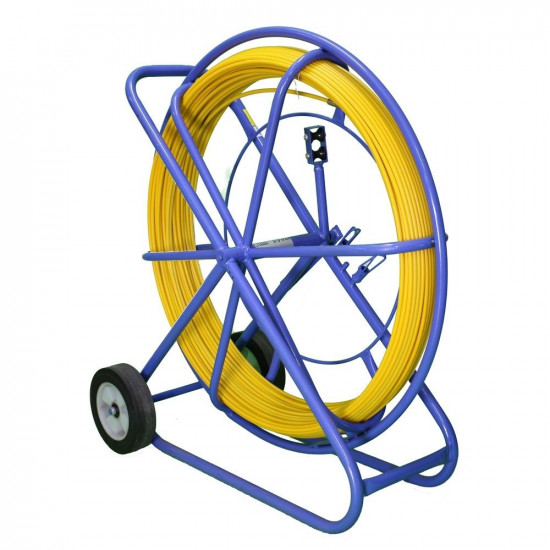 Pilot for pulling cables, fiberglass FRP, 11mm, 100m, with wheels, yellow