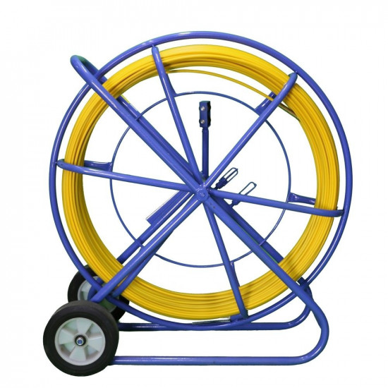 Pilot for pulling cables, fiberglass FRP, 11mm, 100m, with wheels, yellow