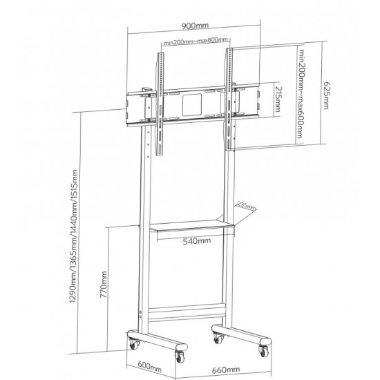 Mobile stand 50-90 inches 70kg with AV shelf