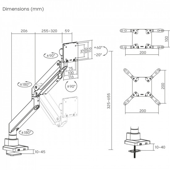 Monitor mount 27kg double arm MC-968