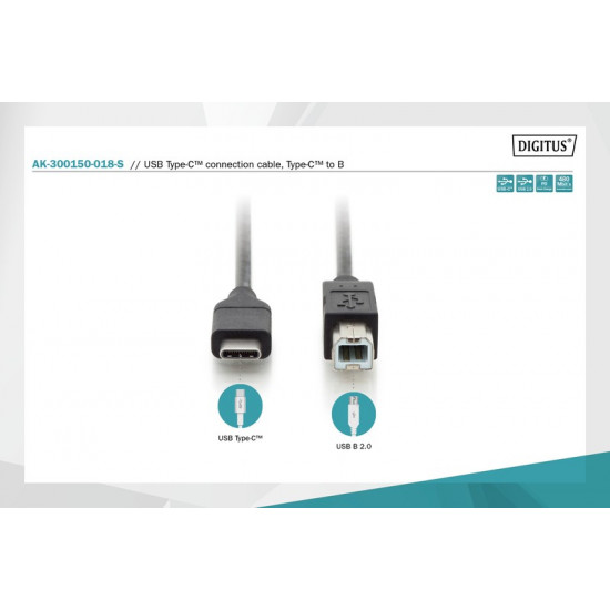 Connection Cable USB 2.0 HighSpeed Type USB C / B M / M, Power Delivery, black 1.8m