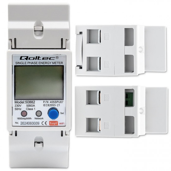 Single phase meter for DIN rail 230V LCD WiFi