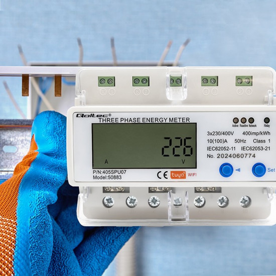 Three phase meter for DIN rail 400V LCD WiFi