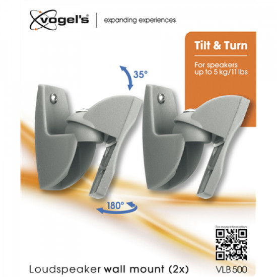 Vogels Loudspeaker Wall mount, VLB500 2 pcs., Turn, Tilt, Maximum weight (capacity) 5 kg, Black