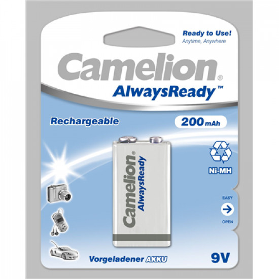 Camelion 9V/6HR61, 200 mAh, AlwaysReady Rechargeable Batteries Ni-MH, 1 pc(s)