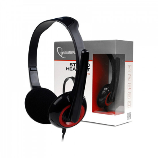 Gembird MHS-002 Stereo headset 3.5 mm, Black/Red, Built-in microphone