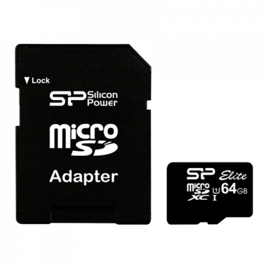 Silicon Power Elite UHS-I 64 GB, MicroSDXC, Flash memory class 10, SD adapter