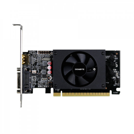 Gigabyte Low Profile NVIDIA, 2 GB, GeForce GT 710, GDDR5, PCI Express 2.0, Cooling type Active, Processor frequency 954 MHz, HDMI ports quantity 1, Memory clock speed 5010 MHz