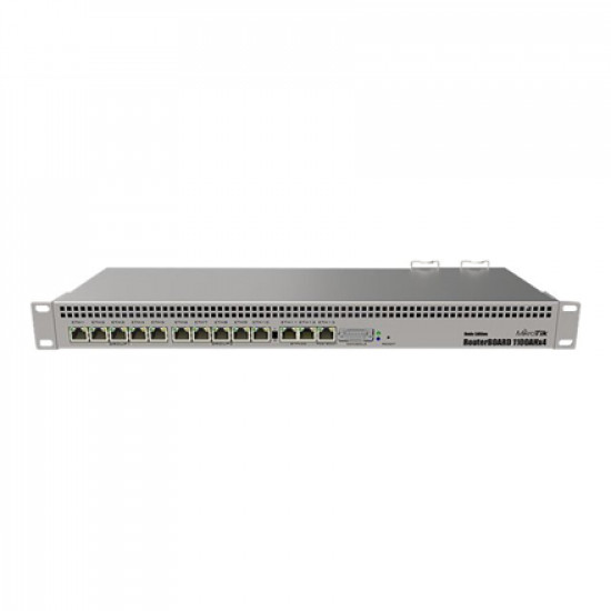 Mikrotik Wired Ethernet Router RB1100AHx4 Dude Edition, 1U Rackmount, Quad core 1.4GHz CPU, 1 GB RAM, 128 MB, 60GB M.2 SSD included, 13xGigabit LAN, 1xSerial console port RS232, 2x SATA3 ports, 2xM.2 slots, PCB Temperature and Voltage Monitor (CAPsMAN, Mo