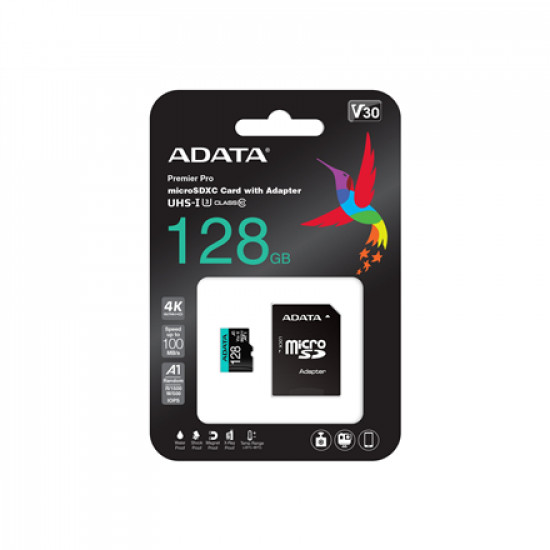 ADATA Premier Pro UHS-I U3 128 GB, micro SDXC, Flash memory class 10, with Adapter