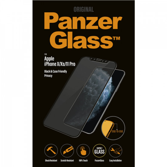 PanzerGlass P2664 Apple, iPhone X/Xs/11 Pro, Tempered glass, Black, Case friendly with Privacy filter